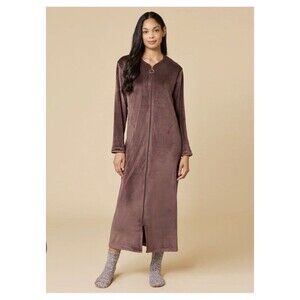 Softies Serenity Shear Mink Zip Robe Size Large Espresso Plush 50” Stretch